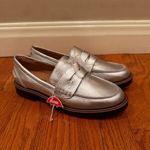 Blondo Silver Waterproof Penny Loafers with Black Soles